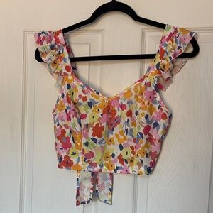 SHEIN Multicolor Floral Ruffle Crop Top